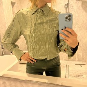 Zara Green Button down diagonal Shirt -Size S